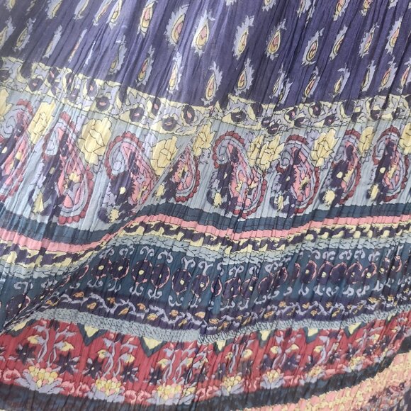 Vintage 1990's Blue & Purple Cotton Print Pleated Maxi Skirt by Papillon - Picture 14 of 15
